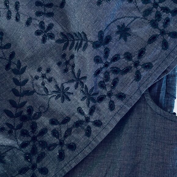 Maine New England Navy Blue Sleeveless Eyelet Lace Crochet Trim Midi Dress Sz 10 - Picture 9 of 14